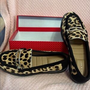 Kelly & Katie Leopard Print Loafers with Gold Detail